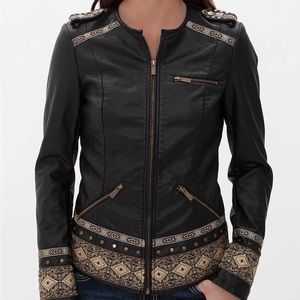 Buckle Black Zip Front Pleather Jacket